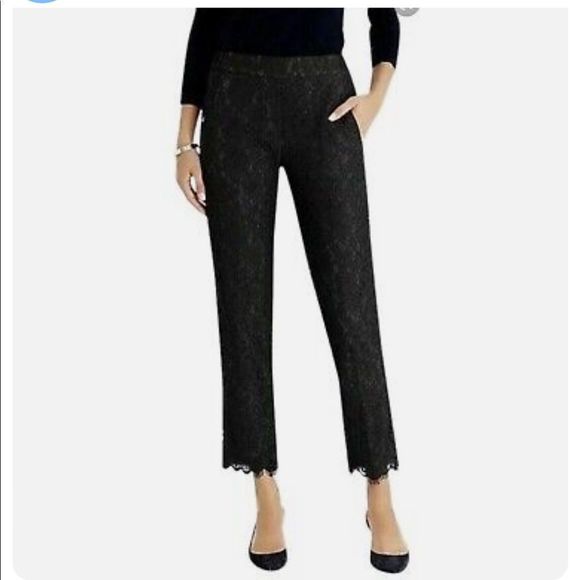 J. Crew Elastic Waist Pull-On Lace Black Ankle Pants Women’s sz. 4